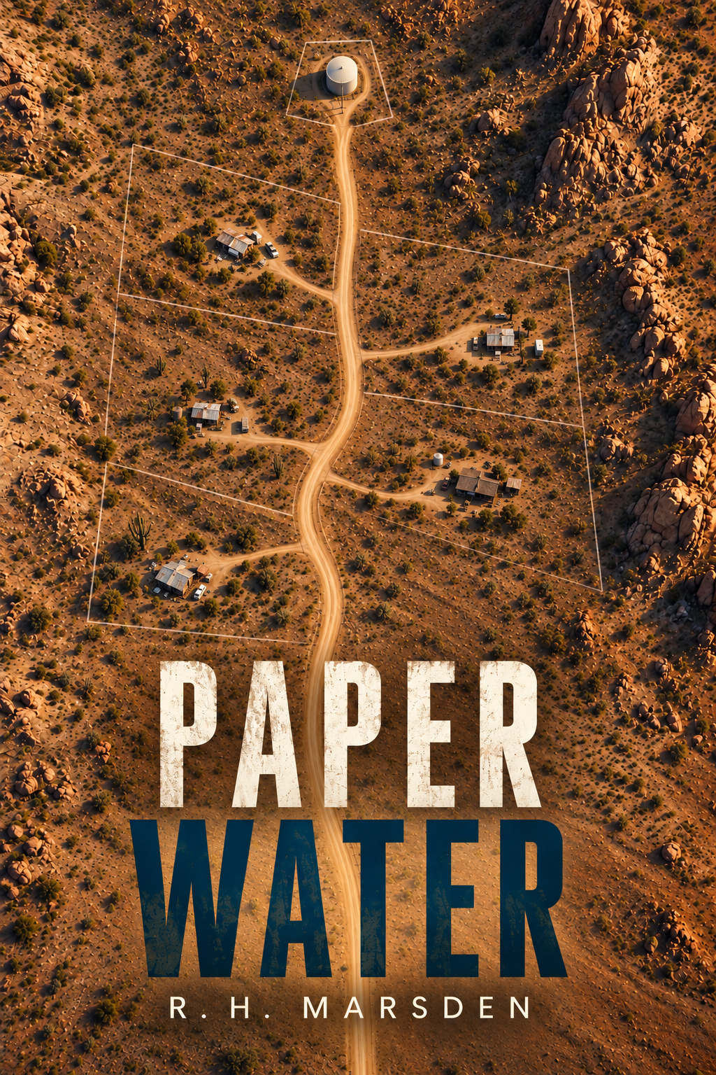 Paper Water book cover showing five desert homes and a water tank